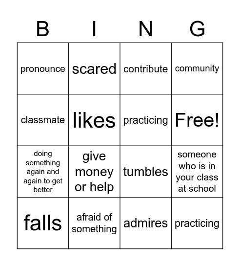 Room To Grow Vocab Bingo Card
