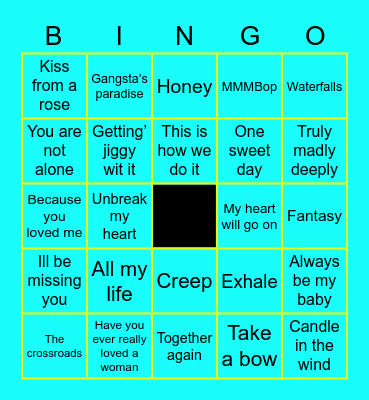No 1 hits 1995-1998 Bingo Card