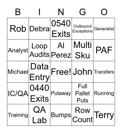 Team Building Bingo Card