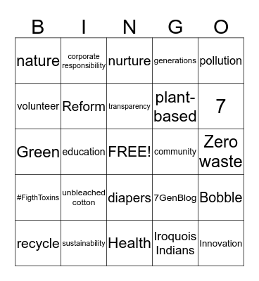 Seventh Generation: Beyond Paper & Plastic  Bingo Card