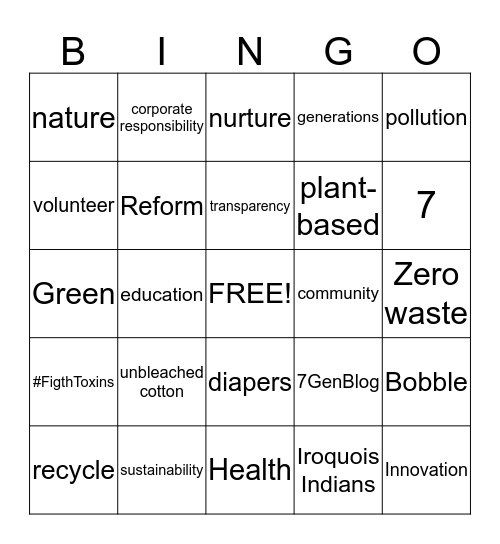 Seventh Generation: Beyond Paper & Plastic  Bingo Card