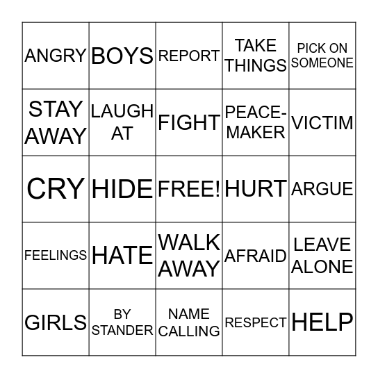 TO BE OR NOT TO BE A BULLY Bingo Card