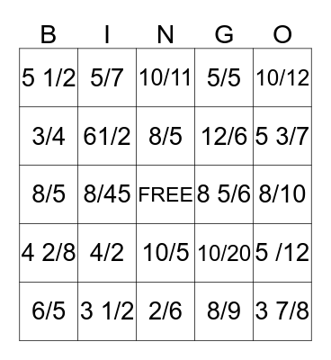 divide fraction Bingo Card