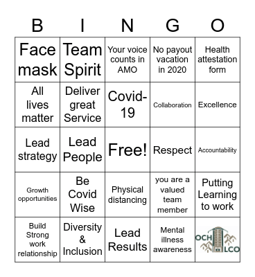 Team Building AMO Bingo Card