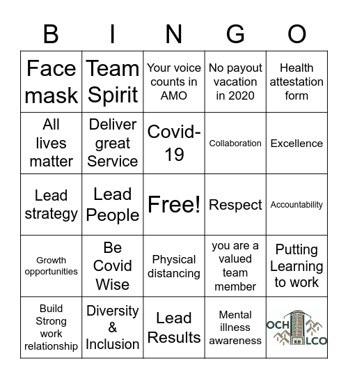 Team Building AMO Bingo Card