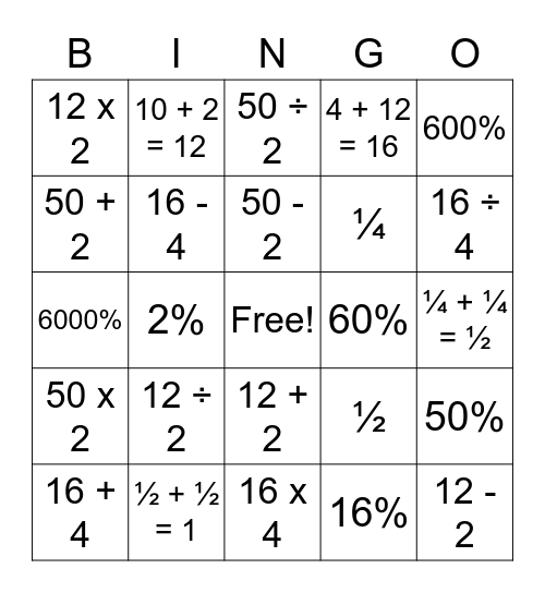 Vitya's Bingo Card