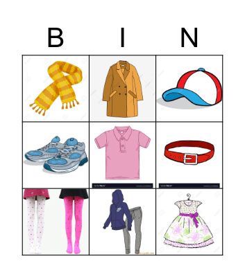 Pieces of Clothes Bingo Card