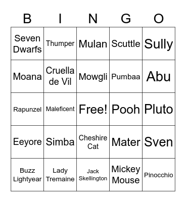 Disney Bingo Card