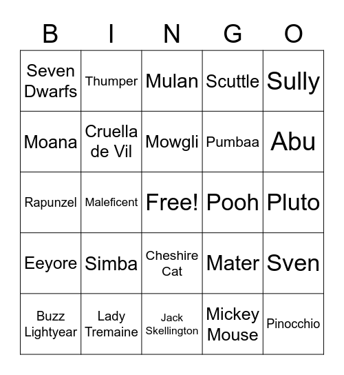 Disney Bingo Card