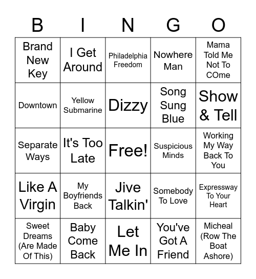 60's-80's Mix Bingo Card