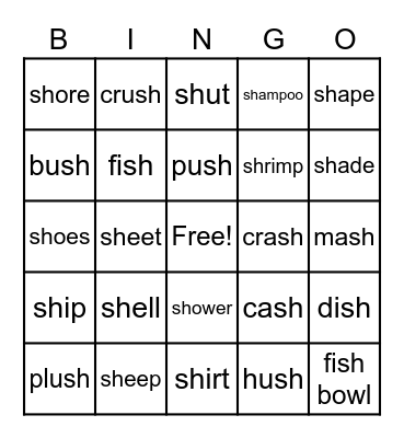 "SH" Bingo Card
