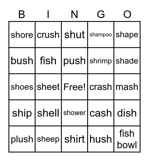 "SH" Bingo Card