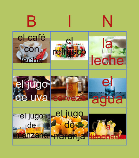 Las bebidas Bingo Card