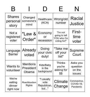 Phone-Bank Bingo Card