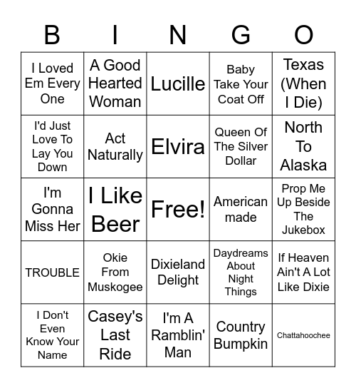 Country Hits Bingo Card