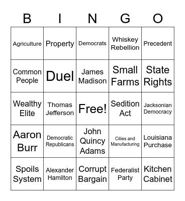President Review Bingo Card
