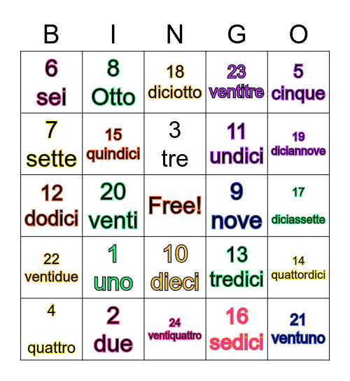 I numeri 1-24 Bingo Card