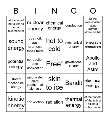 Energy Bingo Card