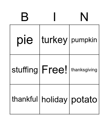 Thanksgiving Bingo Card