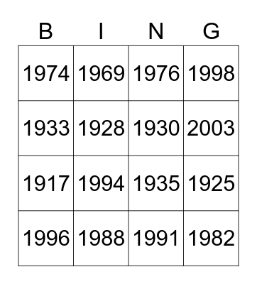 FFA History Bingo Card