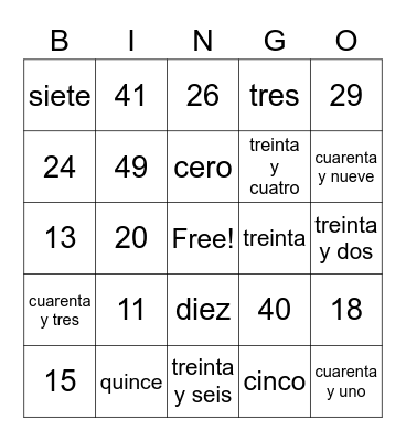 Números 1-50 Bingo Card