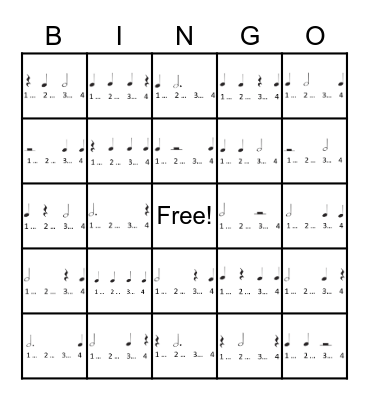 Piano Level 1 - Rhythm Bingo Card