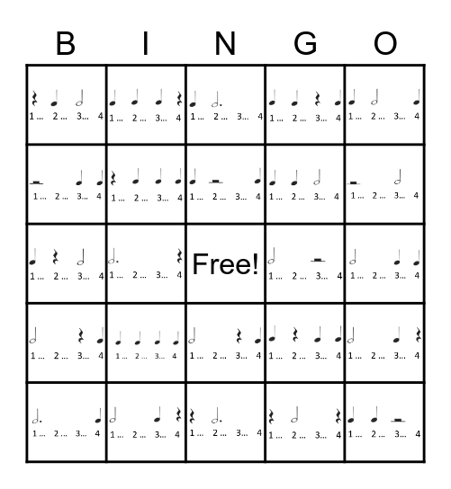 Piano Level 1 - Rhythm Bingo Card