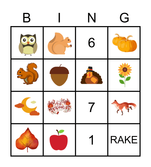 GRACE Kids Fall Bingo Card