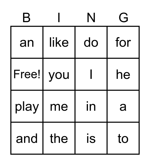 Sight Word 1 Bingo Card