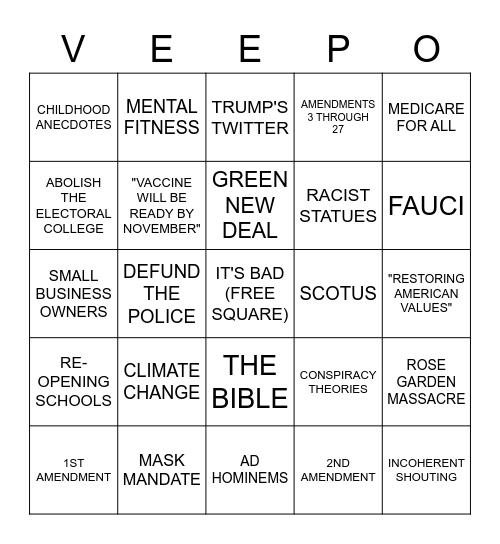 VEEPO Bingo Card