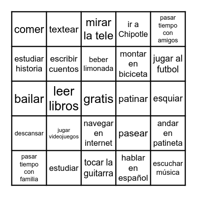 Actividades Bingo Card