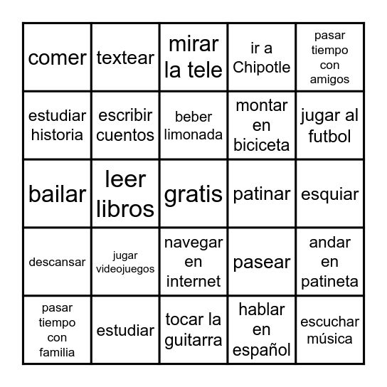 Actividades Bingo Card