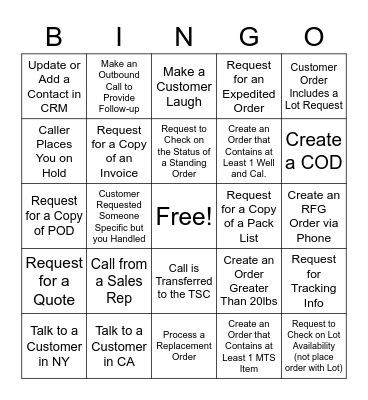 Customer Call BINGO! Bingo Card