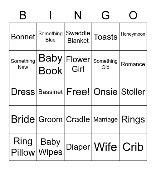 Kelly's Baby & Bridal Shower Bingo Card