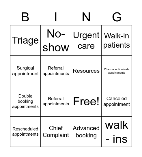 MAA Scheduling Bingo Card