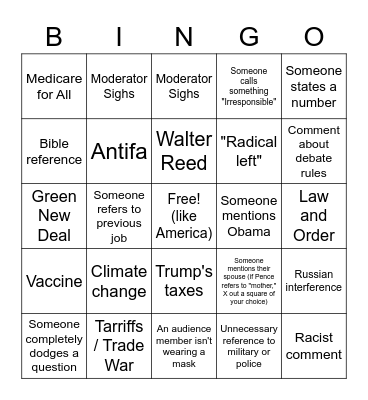 Make VP Debates Great Again Bingo Card