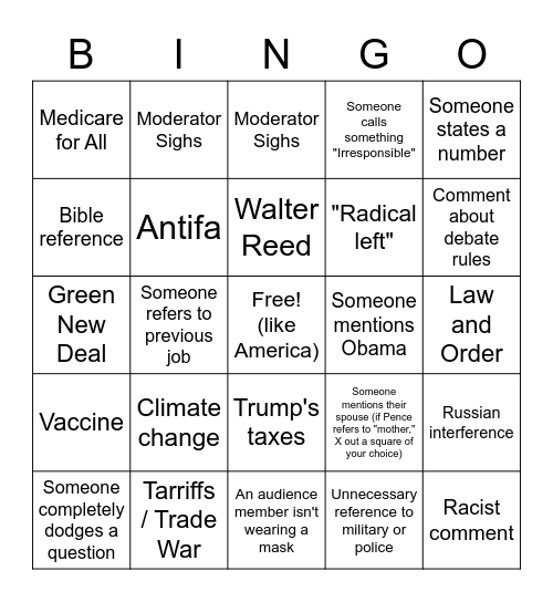 Make VP Debates Great Again Bingo Card