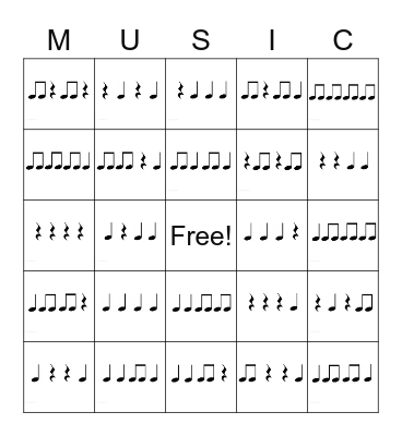 Rhythm Bingo LvL 1 Bingo Card