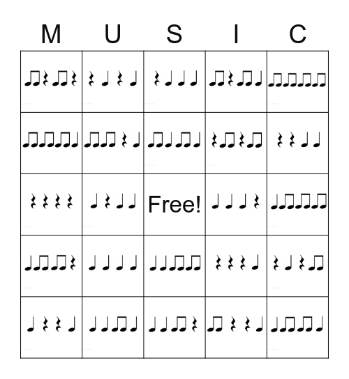 Rhythm Bingo LvL 1 Bingo Card