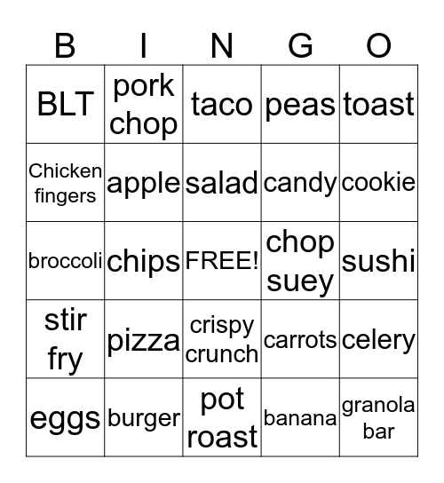 food bingo Card