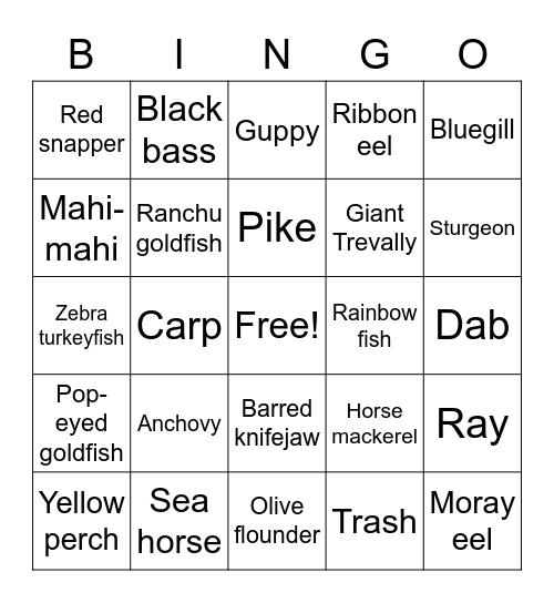 100 Fish Challenge BINGO Card