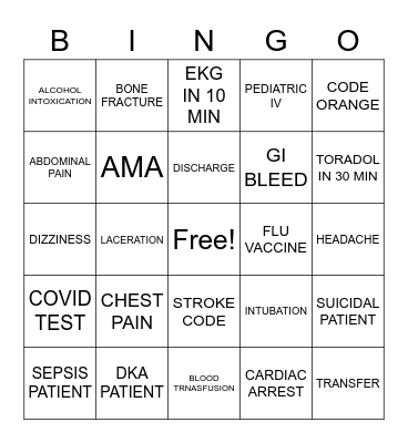 EMERGENCY NURSES Bingo Card