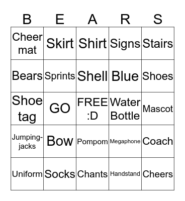 CHEER-GO Bingo Card