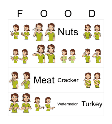 American Sign Language Foods Bingo Card