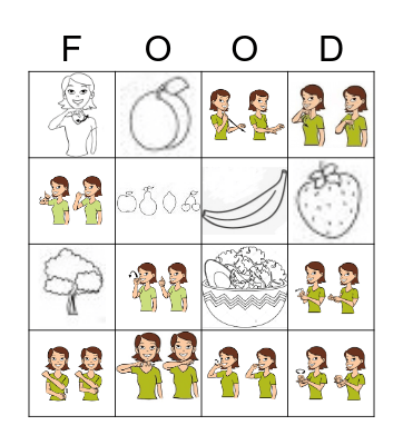 Jemma's ASL Foods Bingo Card