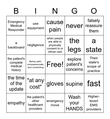 Preparatory EMR Bingo Card