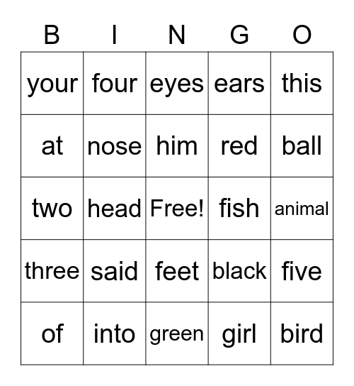 Sight Words C Bingo Card