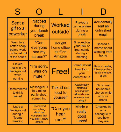 Solid Commerce Bingo Card