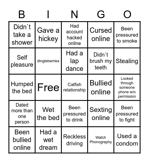 *Highschool Bingo* Bingo Card