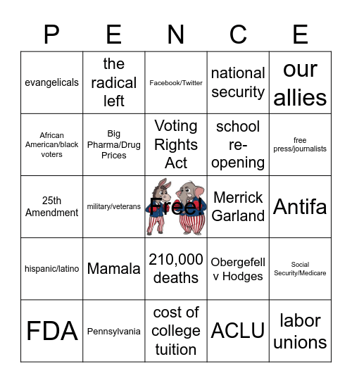 VP Debate Card #3 Bingo Card